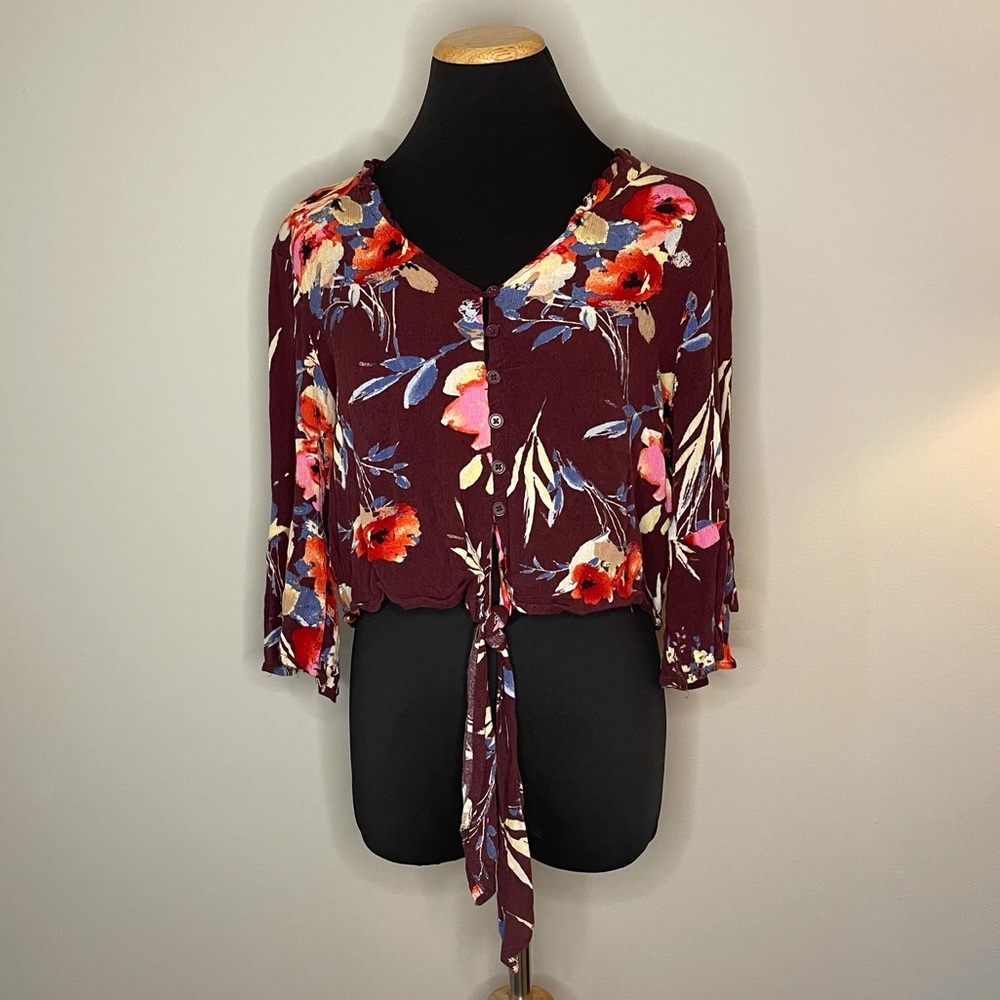 Burgundy Floral Crop Top